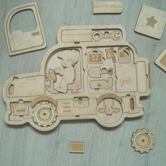Σετ των 2 Intra απο ξύλο plywood 3mm-4mm πάχος – ξύλο Car Puzzle Toy for Kids 50x60 cm INTRAVECTRY-MY543607