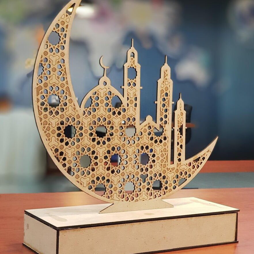 Intra απο ξύλο plywood 3mm-4mm πάχος – Στολίδι επιτραπέζιου στολισμού Ramadan Eid Mubarak 3mm Moon Mosque Stand File 15x20 cm INTRAVECTRY-MY557176
