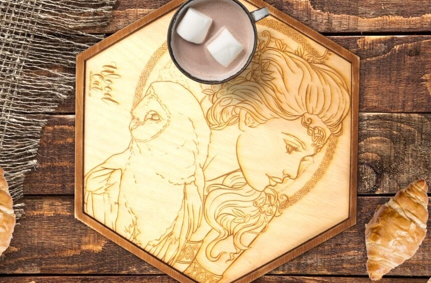 Intra απο ξύλο plywood 3mm-4mm πάχος – Ξύλινο εγχάρακτο εξάγωνο δίσκο 30x30 cm INTRAVECTRY-MY543691