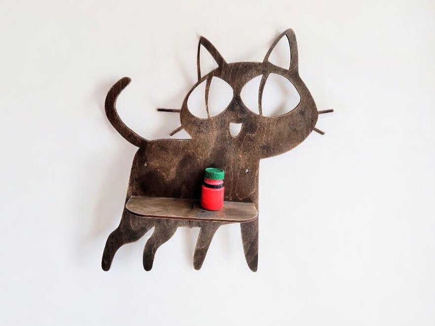 Intra απο ξύλο plywood 3mm-4mm πάχος – Ξύλινο ράφι τοίχου σε σχήμα γάτας 30x30 cm INTRAVECTRY-MY546399