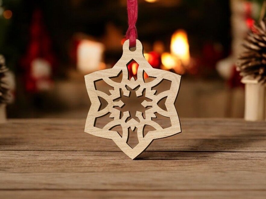 Σετ των 3 Intra απο ξύλο plywood 3mm-4mm πάχος – Χριστουγεννιάτικο στολίδι με ξύλινη νιφάδα χιονιού 35x40 cm INTRAVECTRY-MY550110