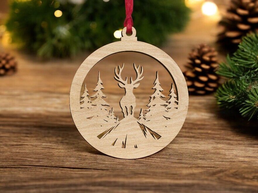 Σετ των 3 Intra απο ξύλο plywood 3mm-4mm πάχος – Τάρανδος Woodland Scene Bauble 20x20 cm INTRAVECTRY-MY549986