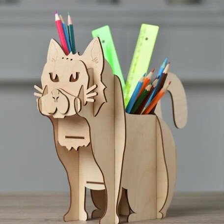 Σετ των 2 Intra απο ξύλο plywood 3mm-4mm πάχος – Μολύβι Cat Organizer Desk Organizer ξύλο CDR DXF 40x45 cm INTRAVECTRY-MY558416