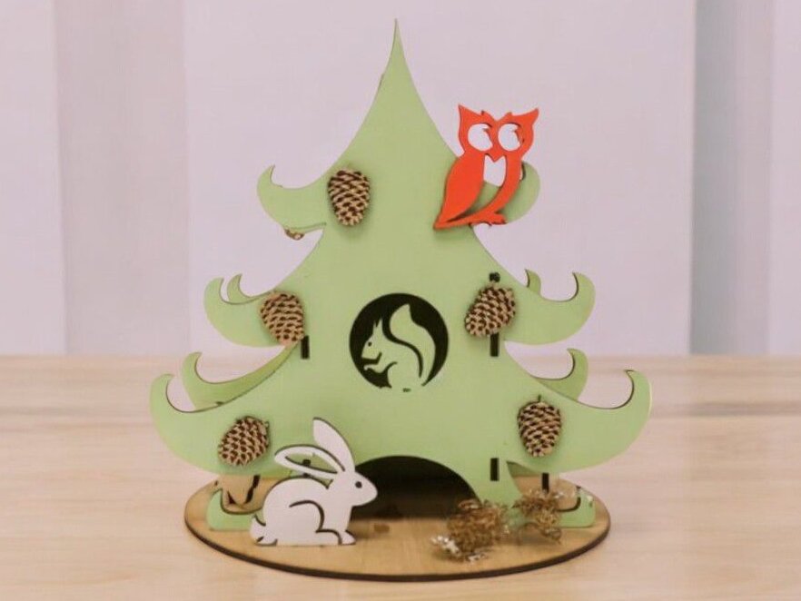 Σετ των 3 Intra απο ξύλο plywood 3mm-4mm πάχος – Θήκη για φακελάκι τσαγιού σε σχήμα πεύκου 10x10 cm INTRAVECTRY-MY543950