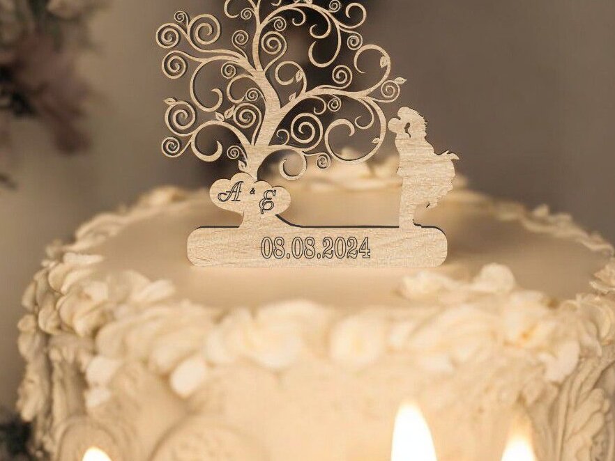 Σετ των 3 Intra απο ξύλο plywood 3mm-4mm πάχος – Couple Under Tree of Love Topper Γαμήλιας Τούρτας 40x45 cm INTRAVECTRY-MY543948