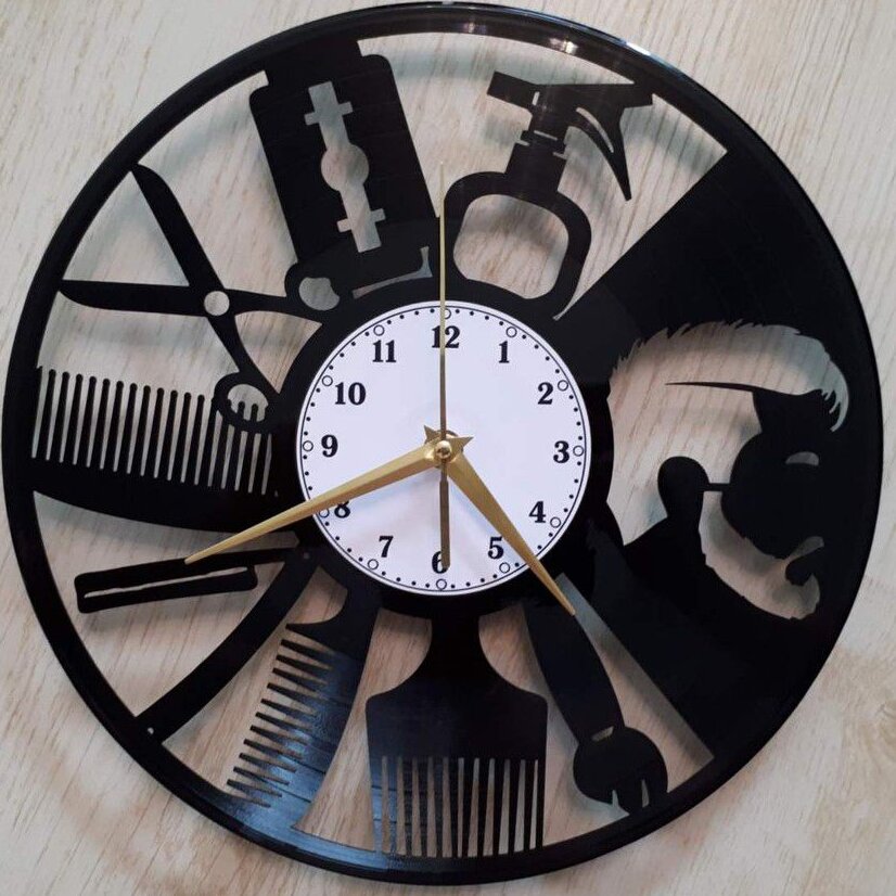 Intra απο ξύλο plywood 3mm-4mm πάχος – ξύλο ρολόι τοίχου με το λογότυπο του κουρείου 35x40 cm INTRAVECTRY-MY544069