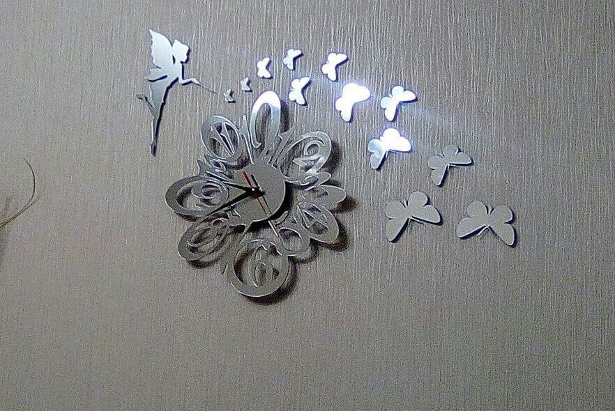 Intra απο ξύλο plywood 3mm-4mm πάχος – Ρολόι τοίχου Fairy and Butterflies 40x45 cm INTRAVECTRY-MY557077