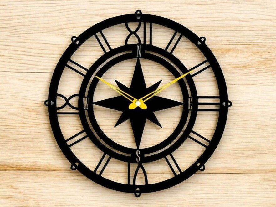 Intra απο ξύλο plywood 3mm-4mm πάχος – Ρολόι τοίχου πυξίδα 40x45 cm INTRAVECTRY-MY544107