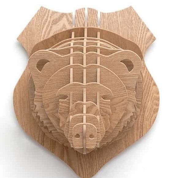 Intra απο ξύλο plywood 3mm-4mm πάχος – 3D Ξύλινο κεφαλάκι αρκούδας παζλ διακόσμηση τοίχου 40x40 cm INTRAVECTRY-MY557315