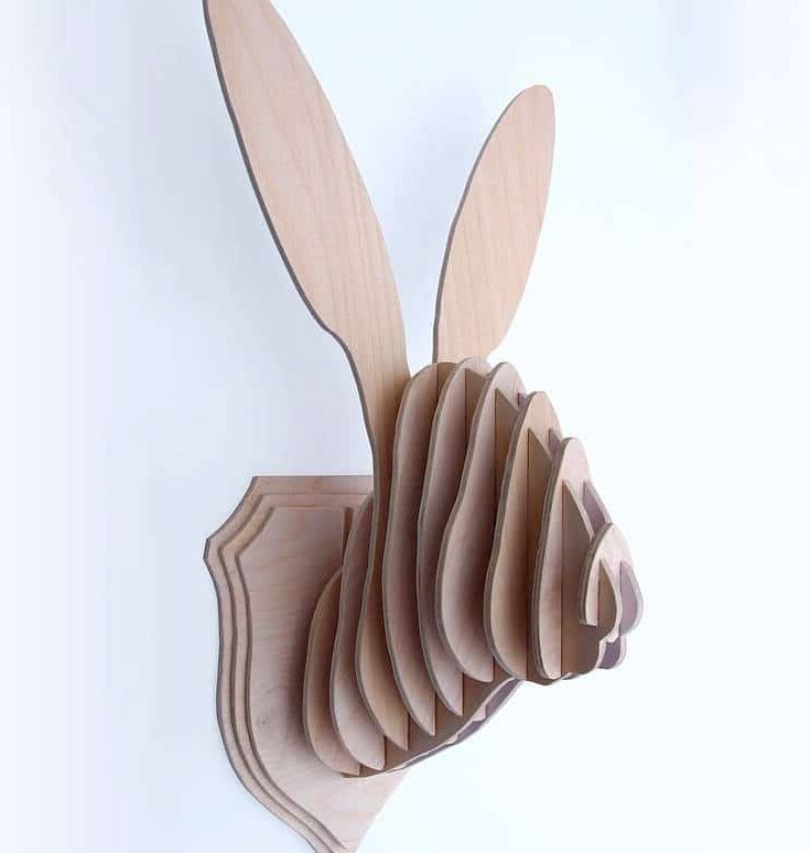 Σετ των 3 Intra απο ξύλο plywood 3mm-4mm πάχος – 3D Διακόσμηση τοίχου με ξύλινο κεφάλι κουνελιού 30x30 cm INTRAVECTRY-MY545176