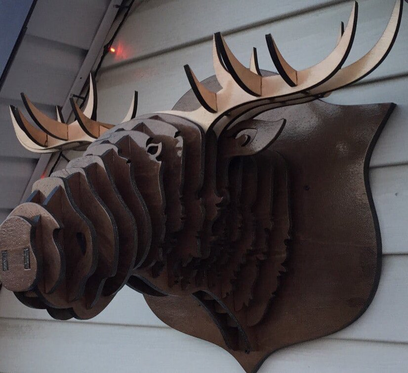 Σετ των 3 Intra απο ξύλο plywood 3mm-4mm πάχος – 3D Διακόσμηση τοίχου κεφαλής άλκες από ξύλο 35x40 cm INTRAVECTRY-MY545177