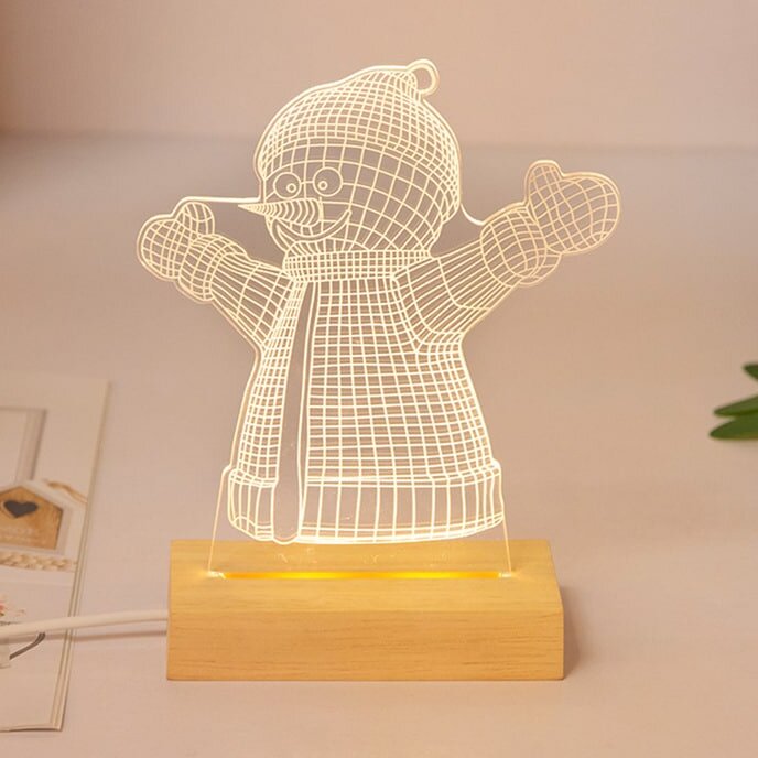 Intra απο ξύλο plywood 3mm-4mm πάχος – ξύλο χαρακτικής με λέιζερ Snowman Hug 3D Optical Illusion Ακρυλικό επιτραπέζιο φωτιστικό κομοδίνου 30x35 cm INTRAVECTRY-MY544910