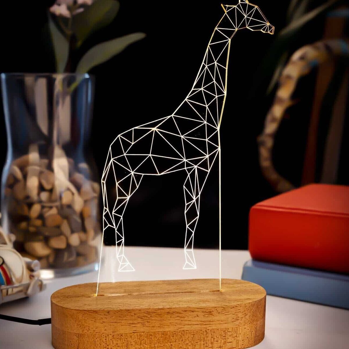 Intra απο ξύλο plywood 3mm-4mm πάχος – ξύλο χαρακτικής με λέιζερ 3D LED Giraffe Optical Illusion Light Night Light 15x20 cm INTRAVECTRY-MY556116