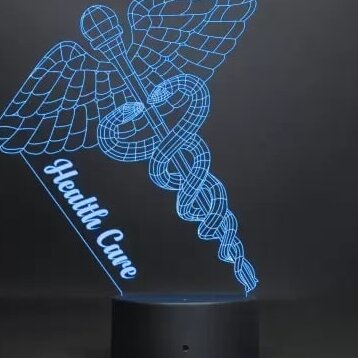 Intra απο ξύλο plywood 3mm-4mm πάχος – και χαραγμένο σύμβολο Κηρύκειο 3D Illusion Night Light Ακρυλικό φωτιστικό 30x35 cm INTRAVECTRY-MY544294