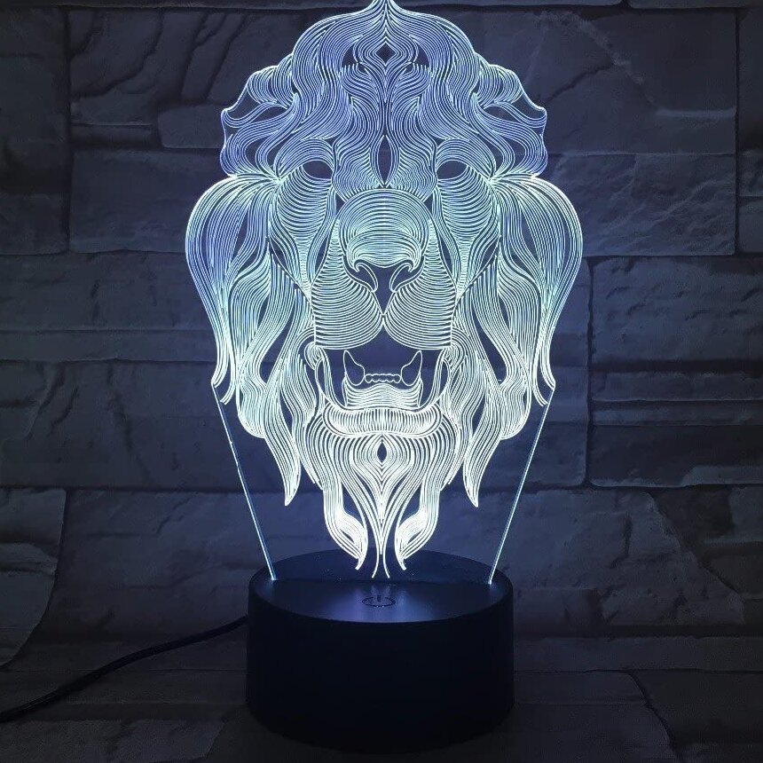 Intra απο ξύλο plywood 3mm-4mm πάχος – και χαραγμένο Lion Open Mouth 3D LED Night Light Light 20x20 cm INTRAVECTRY-MY556441