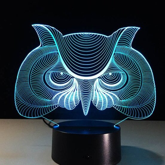 Intra απο ξύλο plywood 3mm-4mm πάχος – Λαμπτήρας νύχτας με 3D Illusion Face Eagle Owl χαραγμένο με λέιζερ 45x50 cm INTRAVECTRY-MY556442