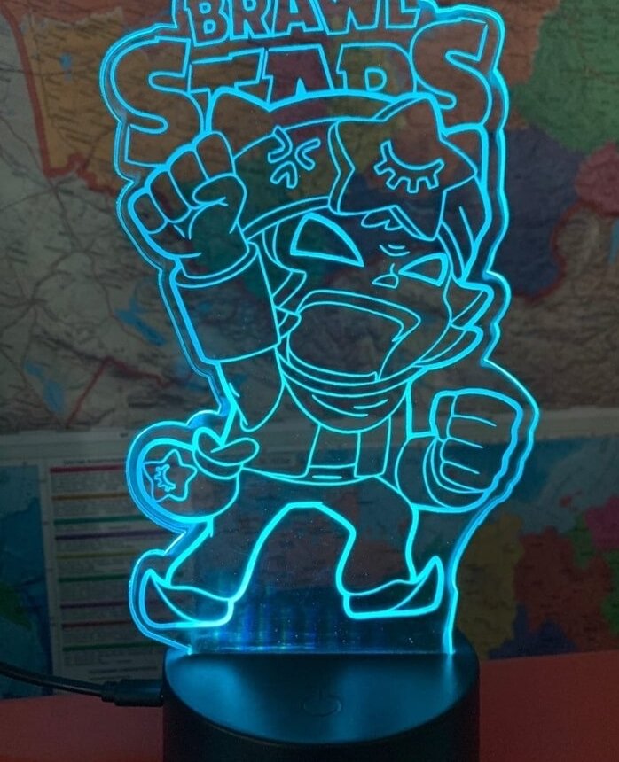 Intra απο ξύλο plywood 3mm-4mm πάχος – Λαμπτήρας νύχτας με χαραγμένο με λέιζερ Brawl Stars 3D Illusion 20x20 cm INTRAVECTRY-MY544305