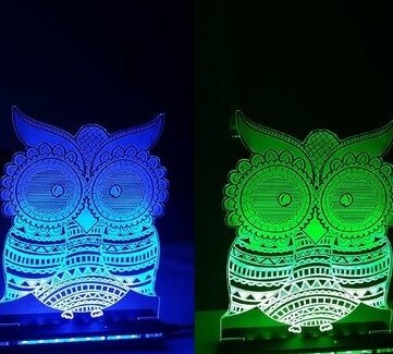 Intra απο ξύλο plywood 3mm-4mm πάχος – και χαραγμένη κουκουβάγια 3D Optical Illusion LED Night Light Light 25x25 cm INTRAVECTRY-MY556455