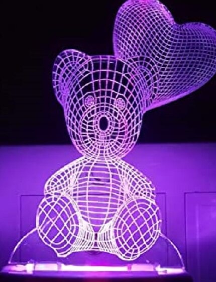 Intra απο ξύλο plywood 3mm-4mm πάχος – και χαραγμένη λυχνία LED 3D Illusion Teddy Heart 20x25 cm INTRAVECTRY-MY556460