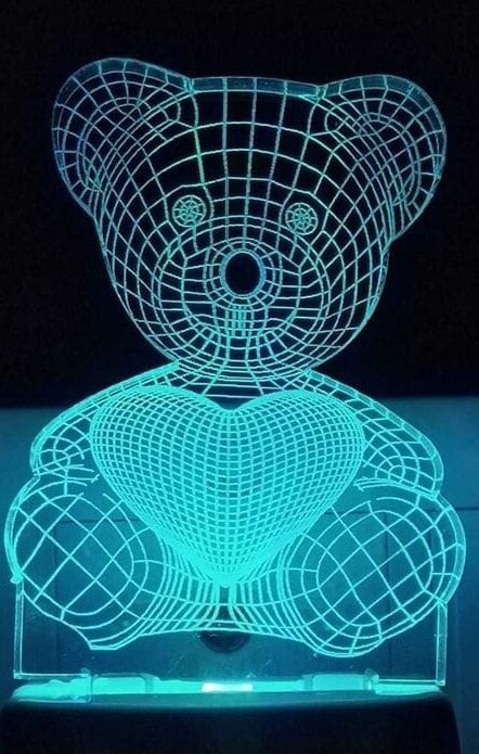 Intra απο ξύλο plywood 3mm-4mm πάχος – Αρκουδάκι χαραγμένο με λέιζερ με 3D ακρυλικό φωτιστικό καρδιάς 45x50 cm INTRAVECTRY-MY544945