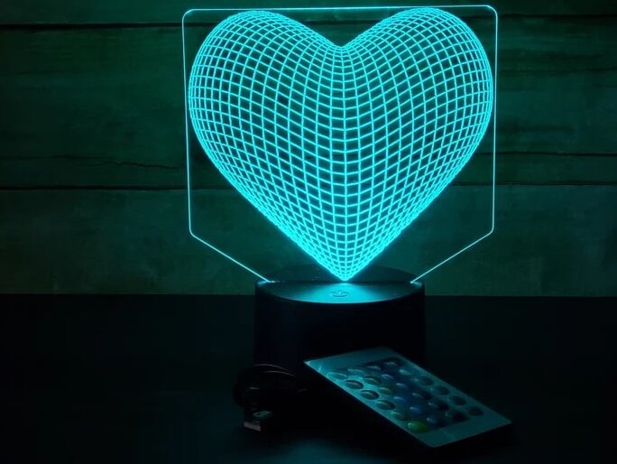 Σετ των 2 Intra απο ξύλο plywood 3mm-4mm πάχος – Laser Engraved Love Heart 3D Illusion LED Lamp 45x50 cm INTRAVECTRY-MY560624