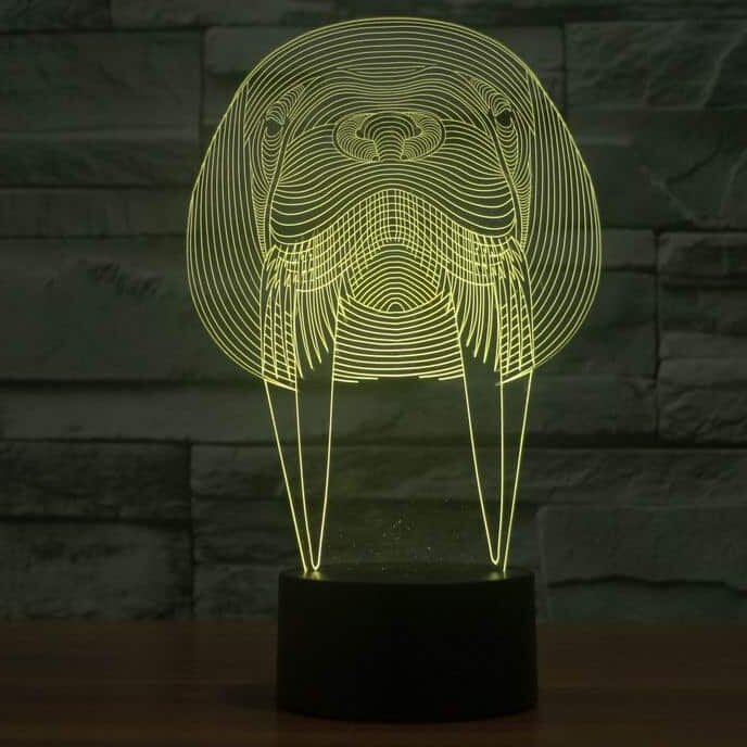 Intra απο ξύλο plywood 3mm-4mm πάχος – ξύλο χαρακτικής λέιζερ με λάμπα LED Animal Walrus 3D Illusion 25x25 cm INTRAVECTRY-MY556488