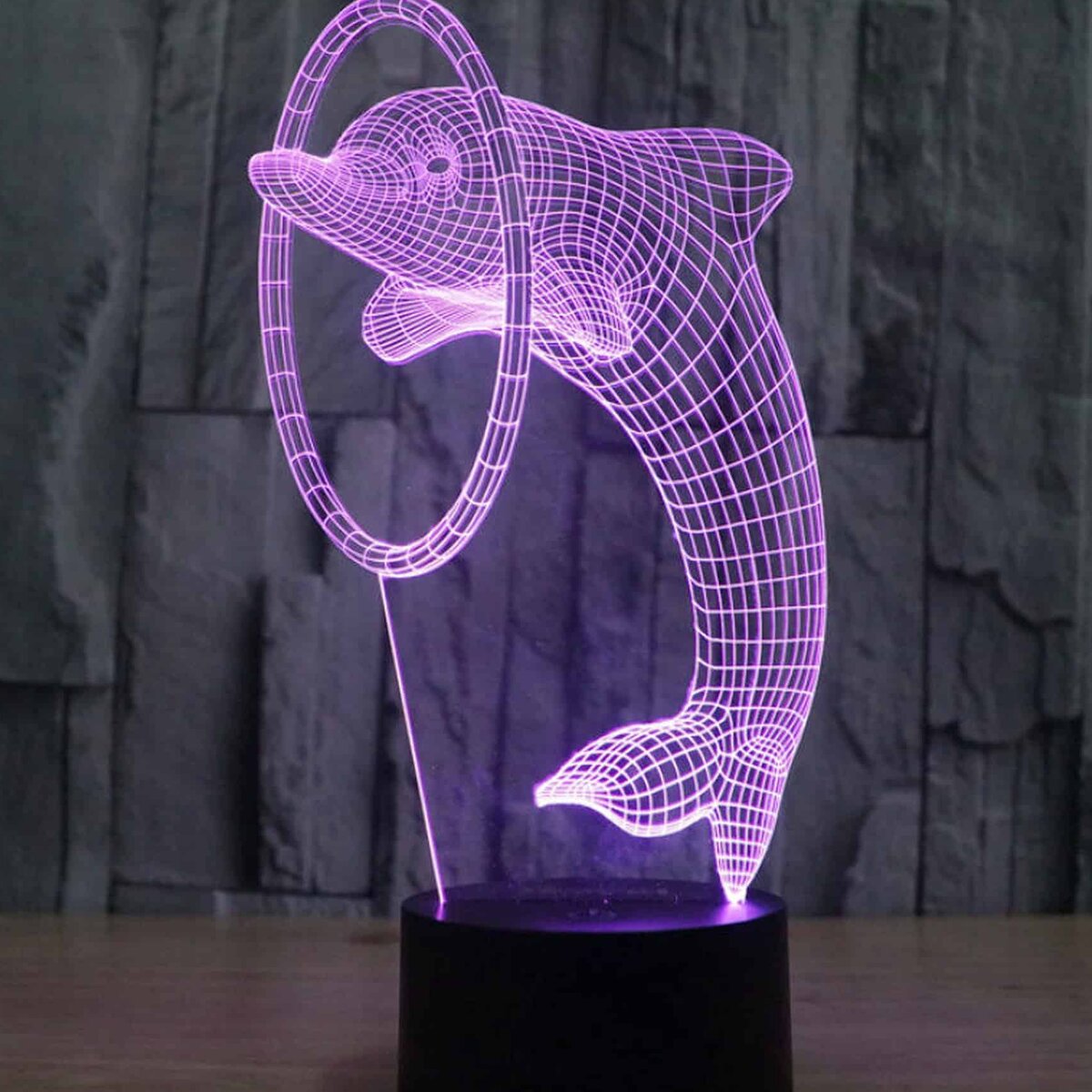 Intra απο ξύλο plywood 3mm-4mm πάχος – ξύλο χαρακτικής με λέιζερ Dolphin With Ring 3D Illusion Lamp 30x30 cm INTRAVECTRY-MY556492