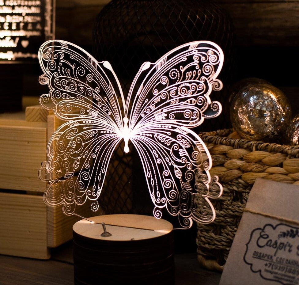 Intra απο ξύλο plywood 3mm-4mm πάχος – ξύλο χαρακτικής με λέιζερ 3D ακρυλικό φωτιστικό LED πεταλούδα 30x35 cm INTRAVECTRY-MY556499