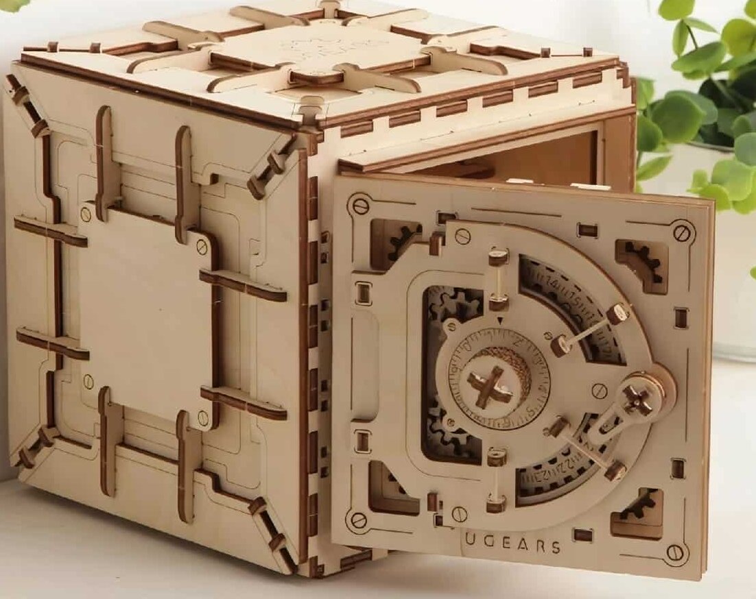 Σετ των 2 Intra απο ξύλο plywood 3mm-4mm πάχος – Ξύλινο Μηχανικό Χρηματοκιβώτιο με Κλείδωμα καντράν τρισδιάστατο ξύλο κιτ παζλ 30x35 cm INTRAVECTRY-MY555828