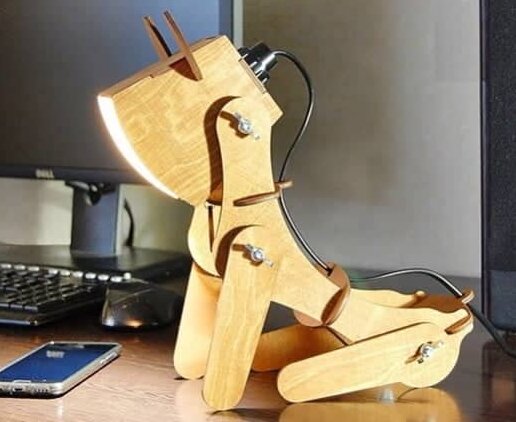 Σετ των 2 Intra απο ξύλο plywood 3mm-4mm πάχος – ξύλο Ξύλινο Techno Dog επιτραπέζιο φωτιστικό 12x15 cm INTRAVECTRY-MY556223