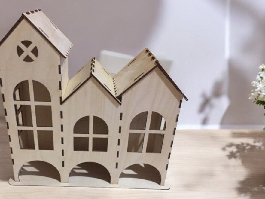 Intra απο ξύλο plywood 3mm-4mm πάχος – Ξύλινο Σακουλάκι Τσαγιού Box House 25x25 cm INTRAVECTRY-MY557411