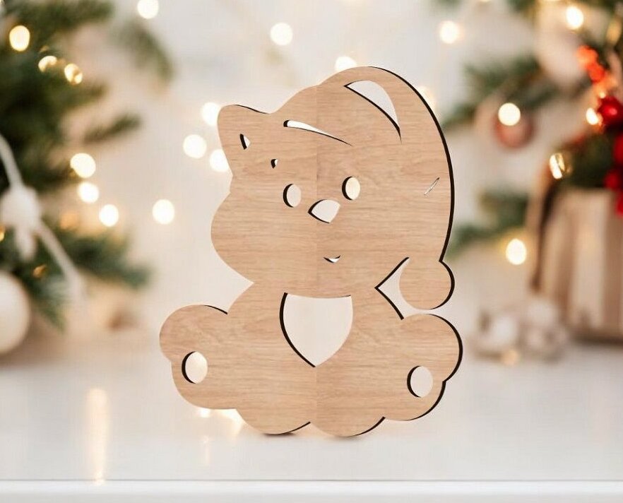 Σετ των 3 Intra απο ξύλο plywood 3mm-4mm πάχος – Teddy Bear Χριστουγεννιάτικο στολίδι 15x15 cm INTRAVECTRY-MY545097