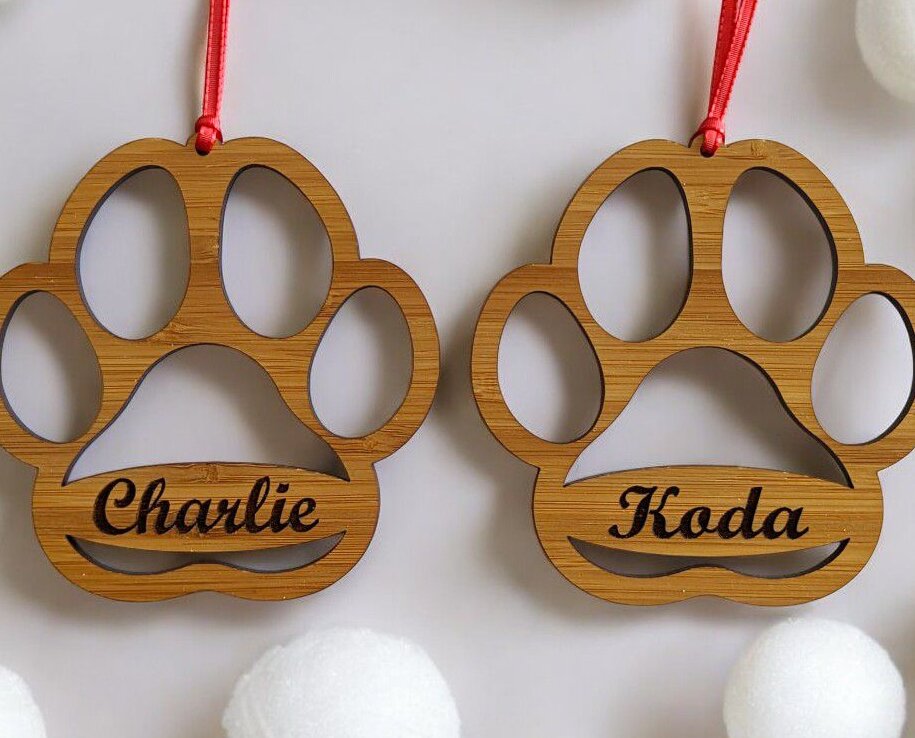 Σετ των 3 Intra απο ξύλο plywood 3mm-4mm πάχος – Χριστουγεννιάτικο στολίδι αναμνηστικού ποδιού σκύλου 25x30 cm INTRAVECTRY-MY551108