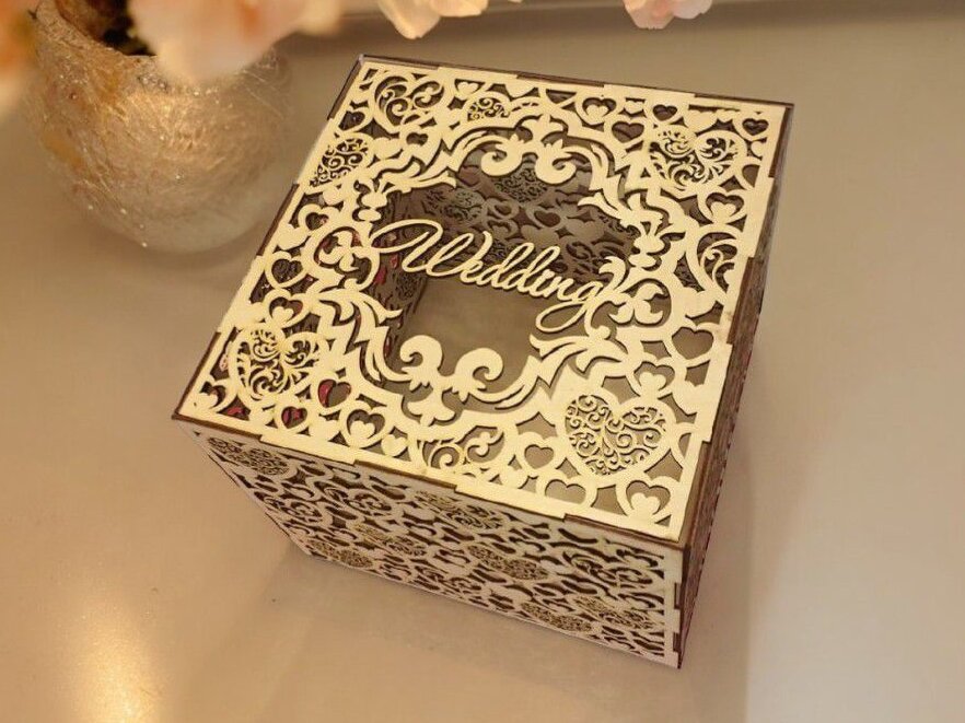 Σετ των 3 Intra απο ξύλο plywood 3mm-4mm πάχος – Κουτί για κάρτες γάμου με σχέδιο καρδιάς 40x45 cm INTRAVECTRY-MY560147