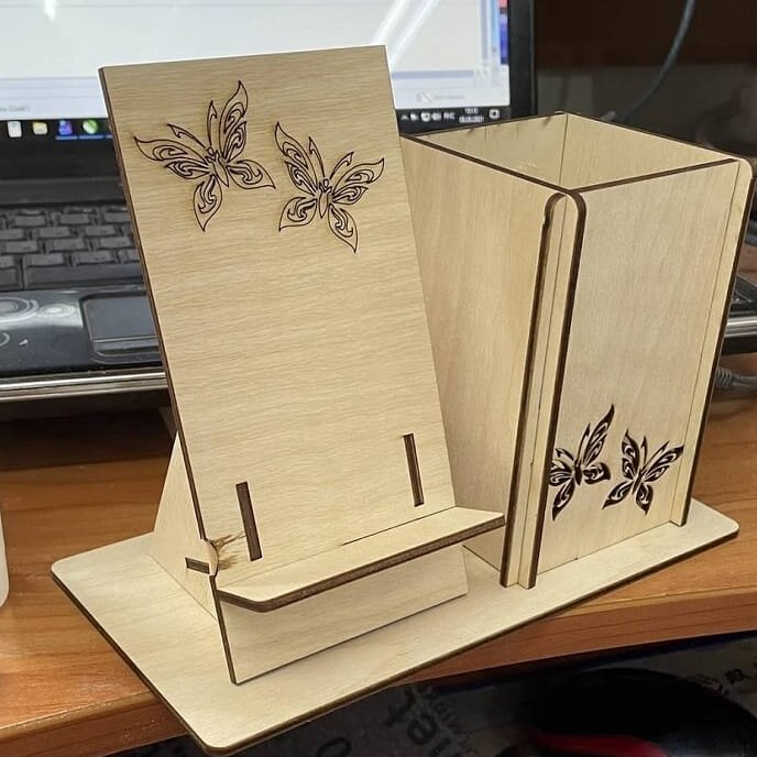 Σετ των 2 Intra απο ξύλο plywood 3mm-4mm πάχος – Μολυβοθήκη με ξύλο βάσης τηλεφώνου 50x60 cm INTRAVECTRY-MY558507