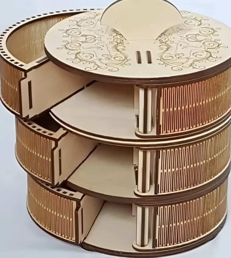 Intra απο ξύλο plywood 3mm-4mm πάχος – Κουτί κοσμημάτων σε κύκλο τριών στρωμάτων με λίμα 3 χιλιοστών έξι τμημάτων 35x40 cm INTRAVECTRY-MY558060