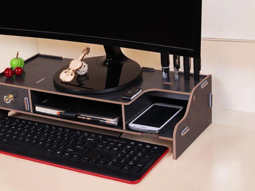 Σετ των 2 Intra απο ξύλο plywood 3mm-4mm πάχος – Organizer επιφάνειας εργασίας υπολογιστή με θέσεις αποθήκευσης ποντικιού πληκτρολογίου 10x10 cm INTRAVECTRY-MY553817