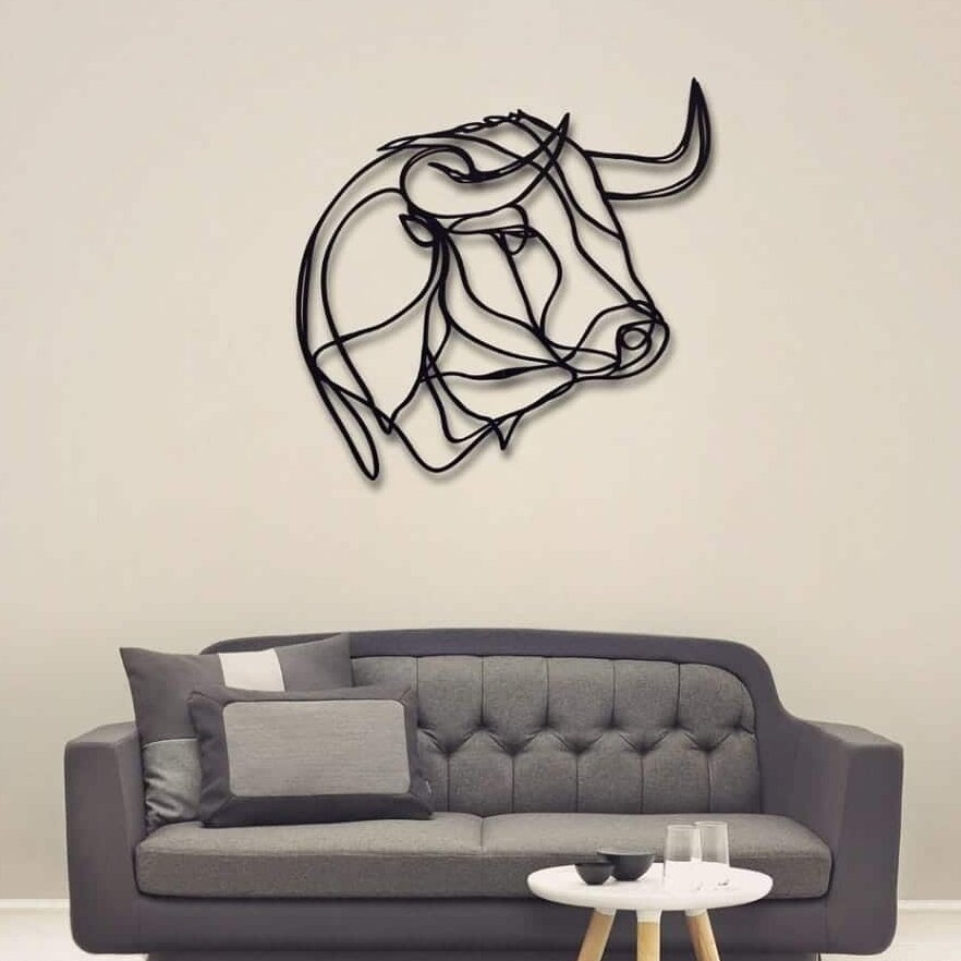 Intra απο ξύλο plywood 3mm-4mm πάχος – ξύλο Τέχνης γραμμής μεταλλικής διακόσμησης τοίχου Bull Head 20x20 cm INTRAVECTRY-MY557236