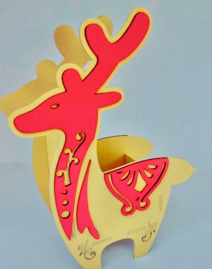 Σετ των 3 Intra απο ξύλο plywood 3mm-4mm πάχος – Πρότυπο βάσης μολυβιού τάρανδος για κοπή με λέιζερ 12x15 cm INTRAVECTRY-MY545171