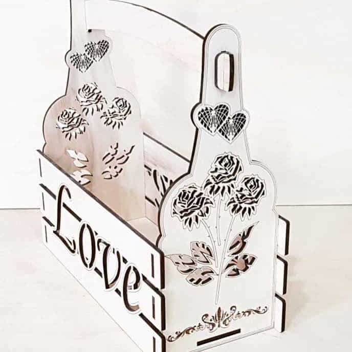 Σετ των 2 Intra απο ξύλο plywood 3mm-4mm πάχος – Καλάθι από κόντρα πλακέ με σχέδιο φλοράλ κοπής 20x25 cm INTRAVECTRY-MY560581