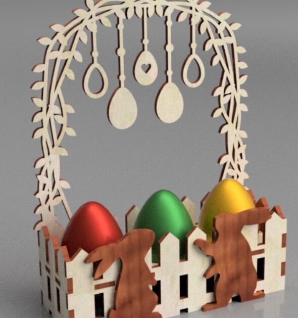 Σετ των 3 Intra απο ξύλο plywood 3mm-4mm πάχος – ξύλο Πασχαλινό λαγουδάκι με καλάθι με αυγά 45x50 cm INTRAVECTRY-MY547995