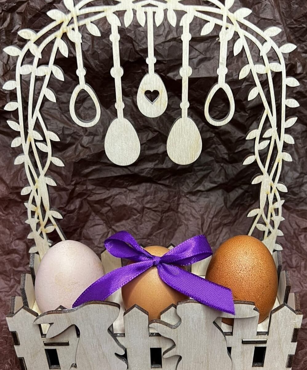 Σετ των 3 Intra απο ξύλο plywood 3mm-4mm πάχος – Πασχαλινό καλάθι με αυγά λαγουδάκι 30x35 cm INTRAVECTRY-MY547999