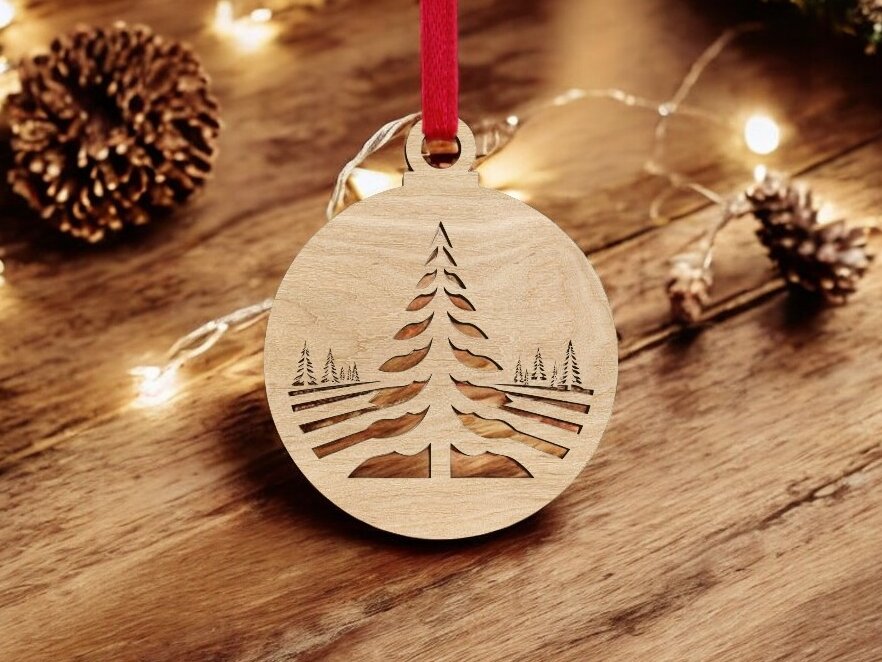 Intra απο ξύλο plywood 3mm-4mm πάχος – Χριστουγεννιάτικο στολίδι χειμερινών δέντρων 45x50 cm INTRAVECTRY-MY551500