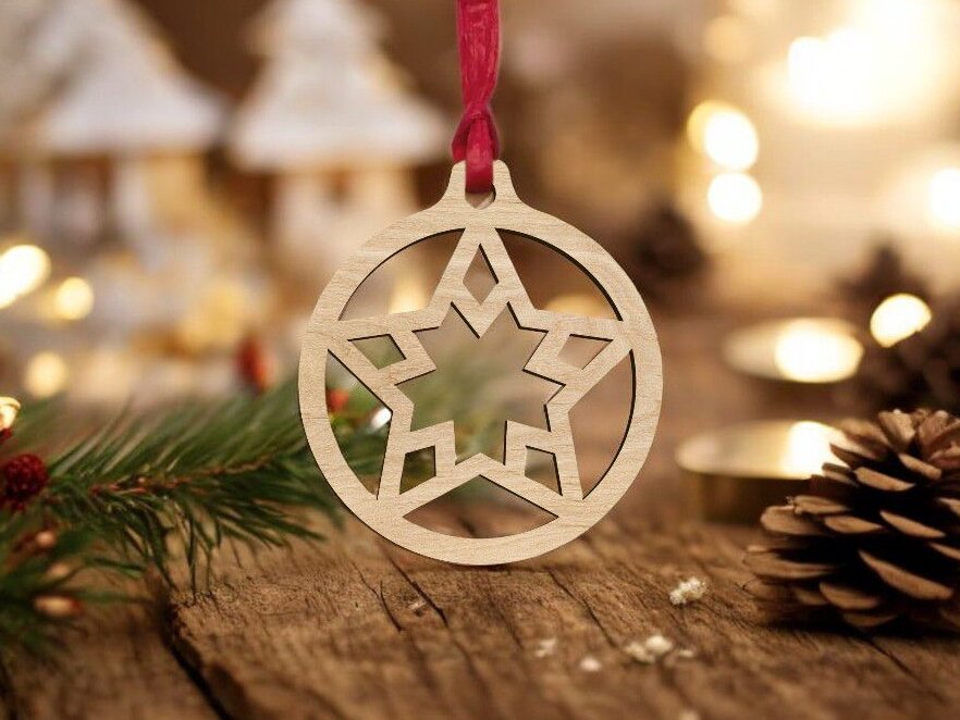 Σετ των 3 Intra απο ξύλο plywood 3mm-4mm πάχος – Στολίδι με μπάλα με αστέρι χιονιού 25x25 cm INTRAVECTRY-MY552623