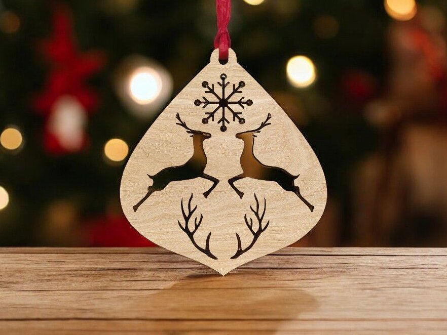 Σετ των 3 Intra απο ξύλο plywood 3mm-4mm πάχος – Στολίδι με ελάφια και νιφάδα χιονιού 10x10 cm INTRAVECTRY-MY549908
