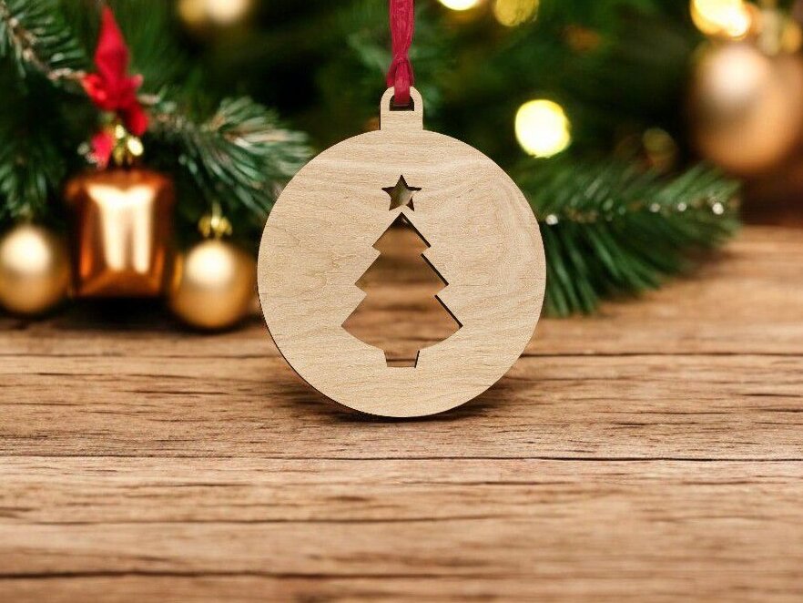 Σετ των 3 Intra απο ξύλο plywood 3mm-4mm πάχος – Χριστουγεννιάτικο δέντρο με αστέρι μπιχλιμπίδι 35x40 cm INTRAVECTRY-MY548965