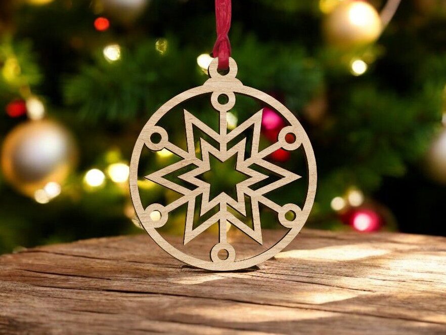 Σετ των 3 Intra απο ξύλο plywood 3mm-4mm πάχος – Μοτίβο αστεριών με νιφάδα χιονιού Χριστουγεννιάτικη μπάλα 35x40 cm INTRAVECTRY-MY552667