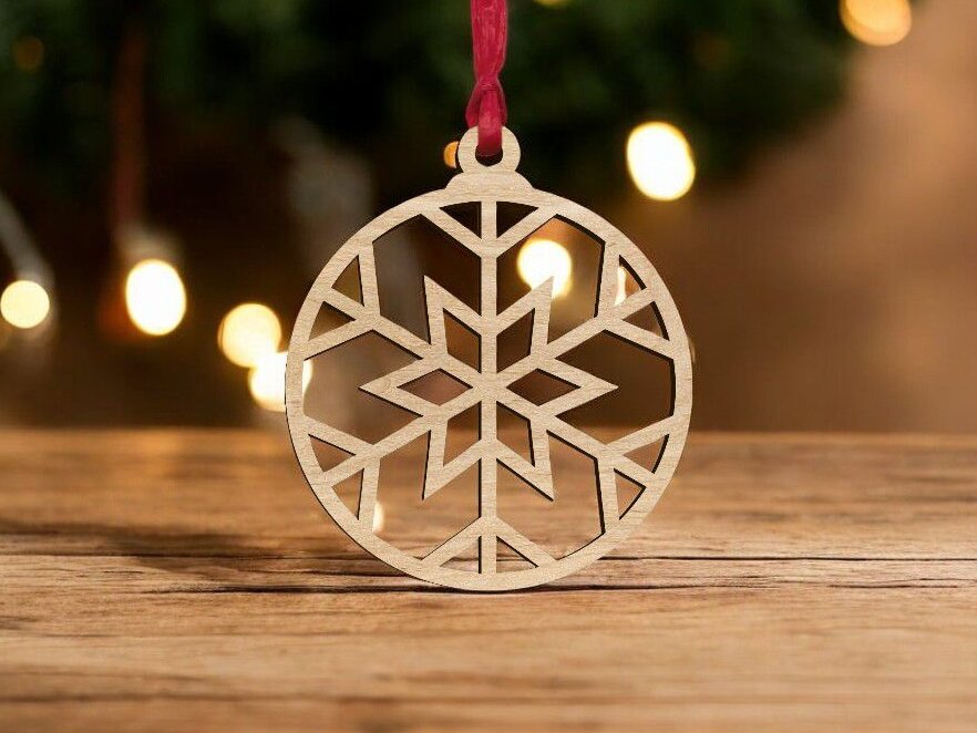 Σετ των 3 Intra απο ξύλο plywood 3mm-4mm πάχος – Στρογγυλό μπιχλιμπίδι με νιφάδες χιονιού 12x15 cm INTRAVECTRY-MY552668