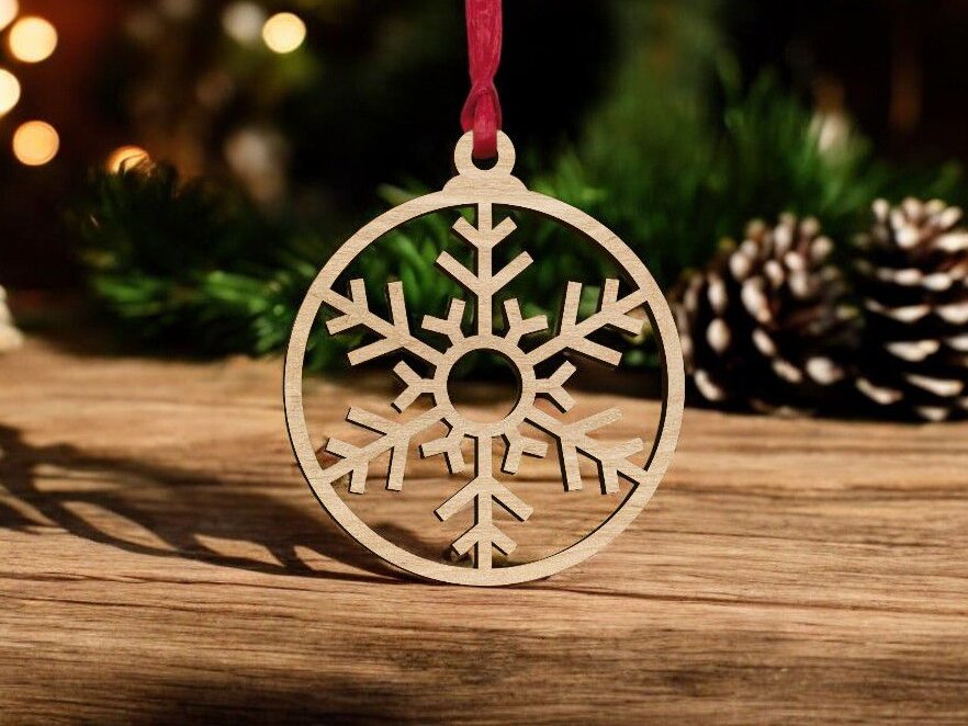 Σετ των 3 Intra απο ξύλο plywood 3mm-4mm πάχος – Χριστουγεννιάτικη Διακοσμητική Μπάλα με νιφάδα χιονιού 25x30 cm INTRAVECTRY-MY550747