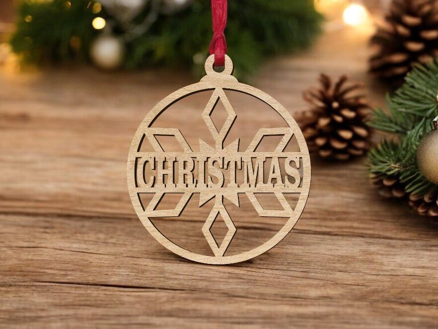 Σετ των 3 Intra απο ξύλο plywood 3mm-4mm πάχος – Εξατομικευμένο στρογγυλό μπιχλιμπίδι με νιφάδες χιονιού 35x40 cm INTRAVECTRY-MY550780